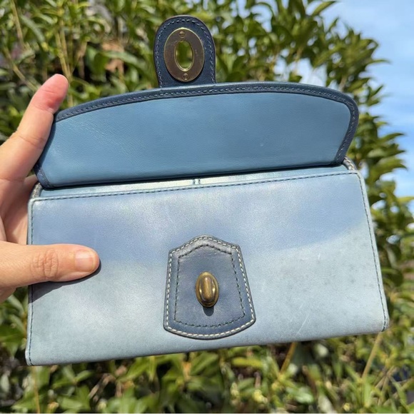 Coach Vintage Blue Leather Turnlock Long Wallet with Kisslock Coin Pouch - Picture 10 of 13